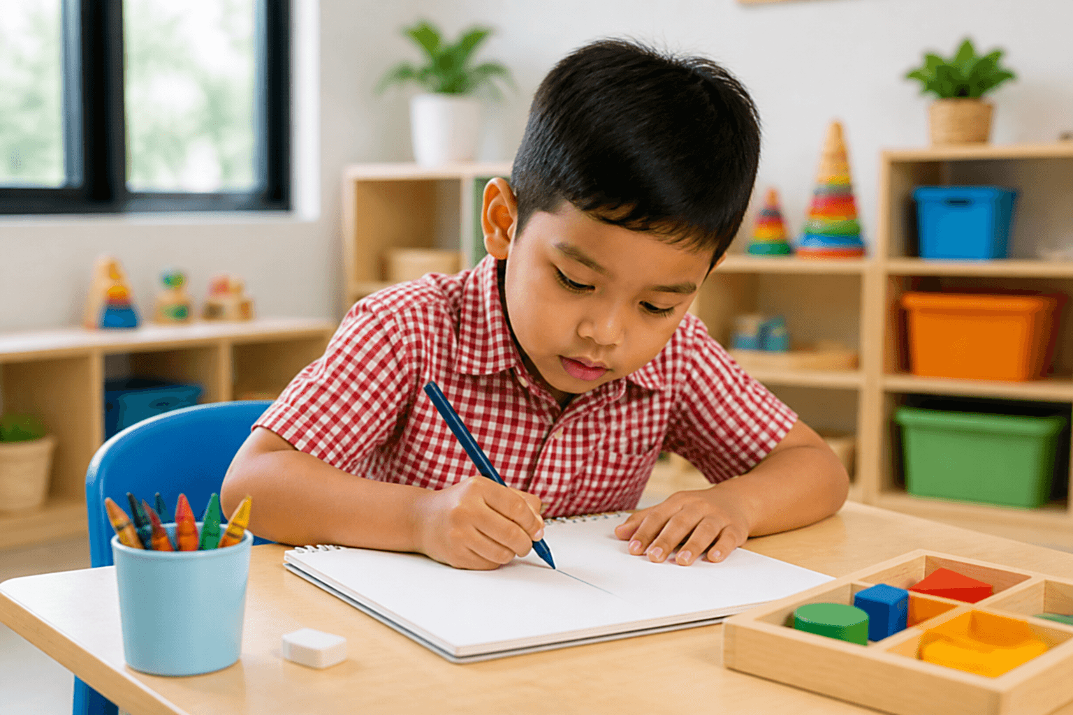 School readiness support with a child at a learning desk